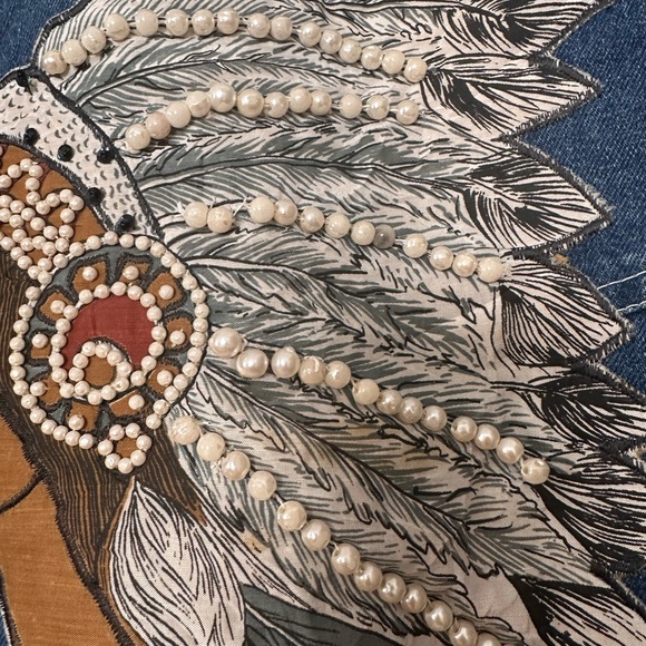 JouJou Indian Southwest Embroidered Beaded Embellished Denim Woman’s Jacket - Picture 5 of 11